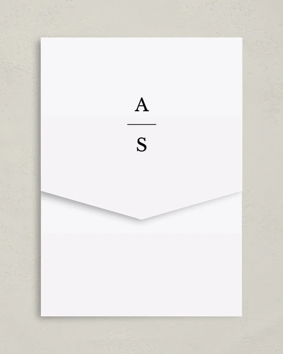 This is a 5¼" x 7¼" Folded Pocket Wedding Invitation called Timeless Eloquence printed in full color on Premium Smooth paper