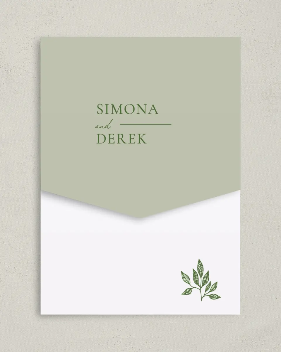 This is a 5¼" x 7¼" Folded Pocket Wedding Invitation called Rustic Grace printed in full color on Premium Smooth paper