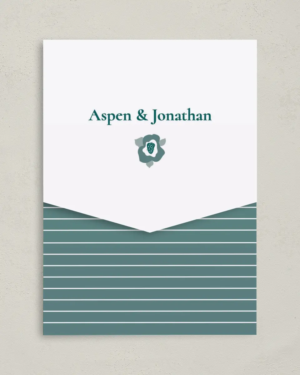 This is a 5¼" x 7¼" Folded Pocket Wedding Invitation called Blooming Delight printed in full color on Premium Smooth paper