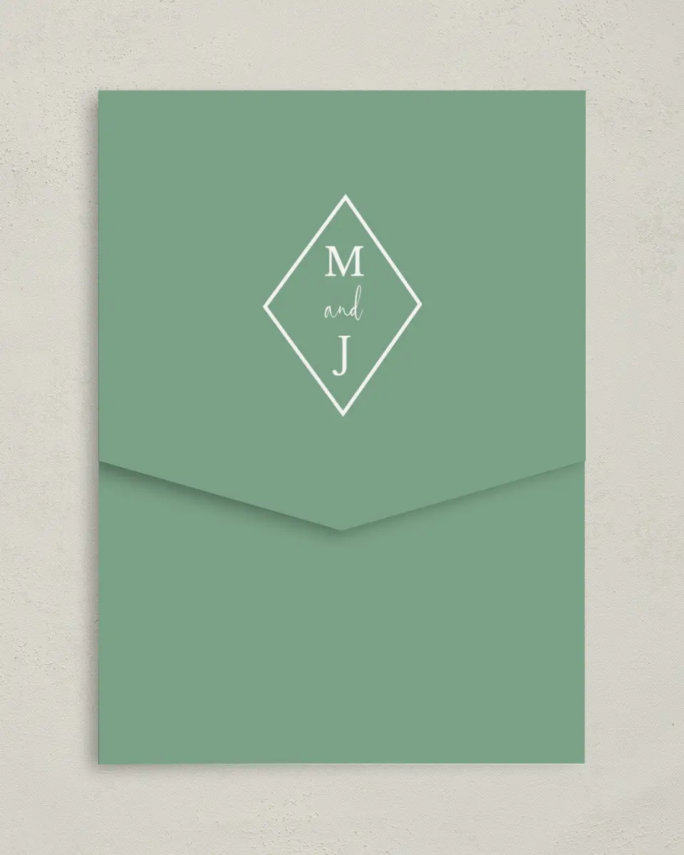 This is a 5¼" x 7¼" Folded Pocket Wedding Invitation called Breathtaking Boughs printed in full color on Premium Smooth paper
