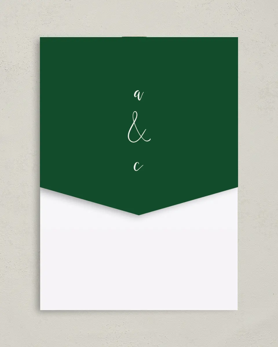 This is a 5¼" x 7¼" Folded Pocket Wedding Invitation called Painted Greens printed in full color on Premium Smooth paper