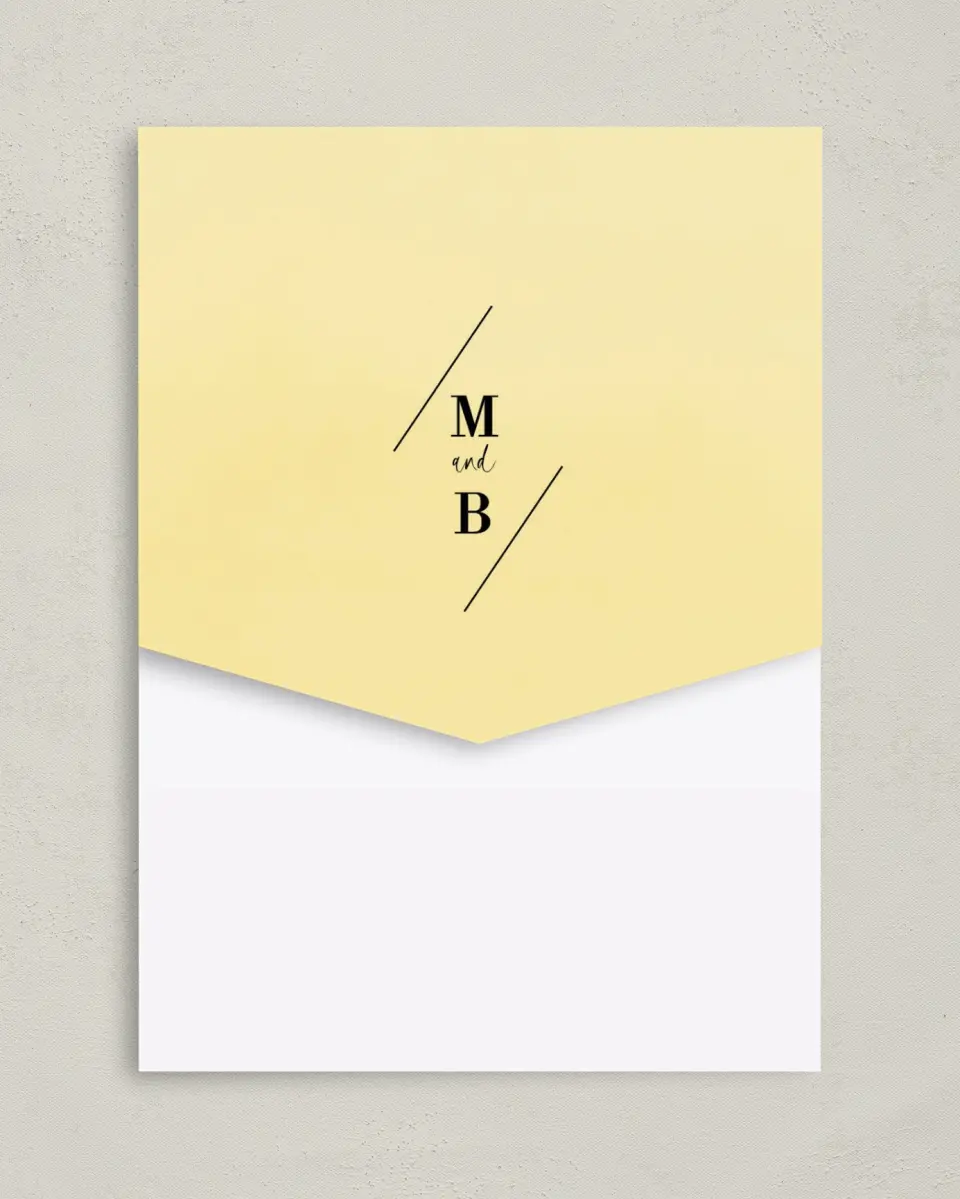 This is a 5¼" x 7¼" Folded Pocket Wedding Invitation called Cascading Light printed in full color on Premium Smooth paper
