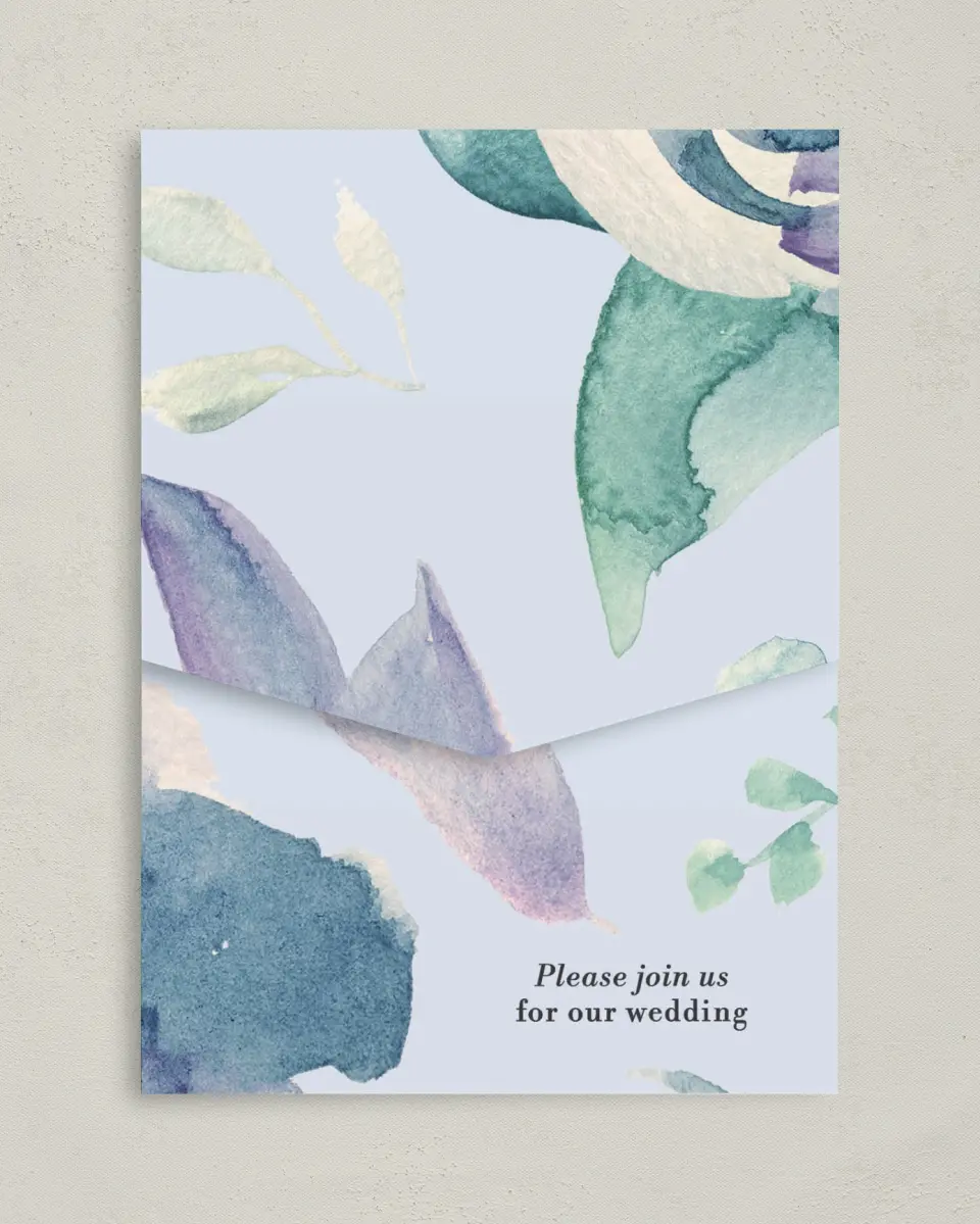 This is a 5¼" x 7¼" Folded Pocket Wedding Invitation called Glorious Crown printed in full color on Premium Smooth paper
