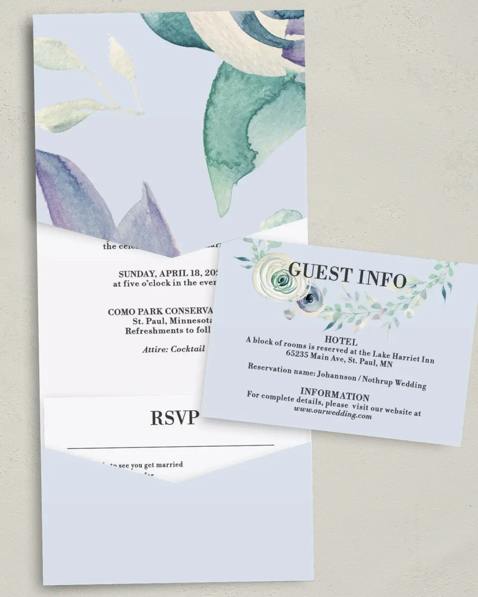 This is a 5¼" x 7¼" Folded Pocket Wedding Invitation called Glorious Crown printed in full color on Premium Smooth paper