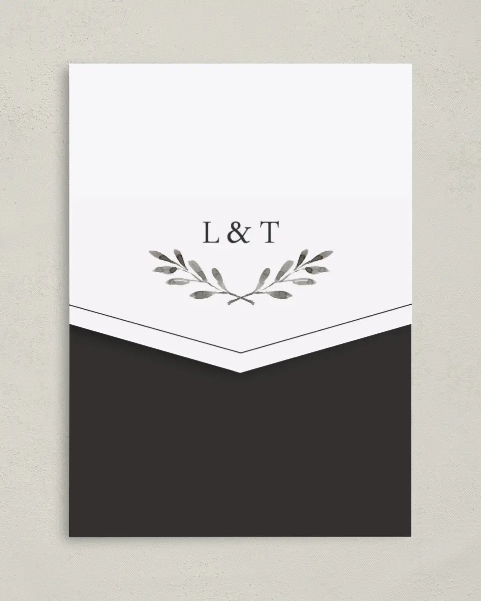 This is a 5¼" x 7¼" Folded Pocket Wedding Invitation called Eternal Autumn printed in full color on Premium Smooth paper