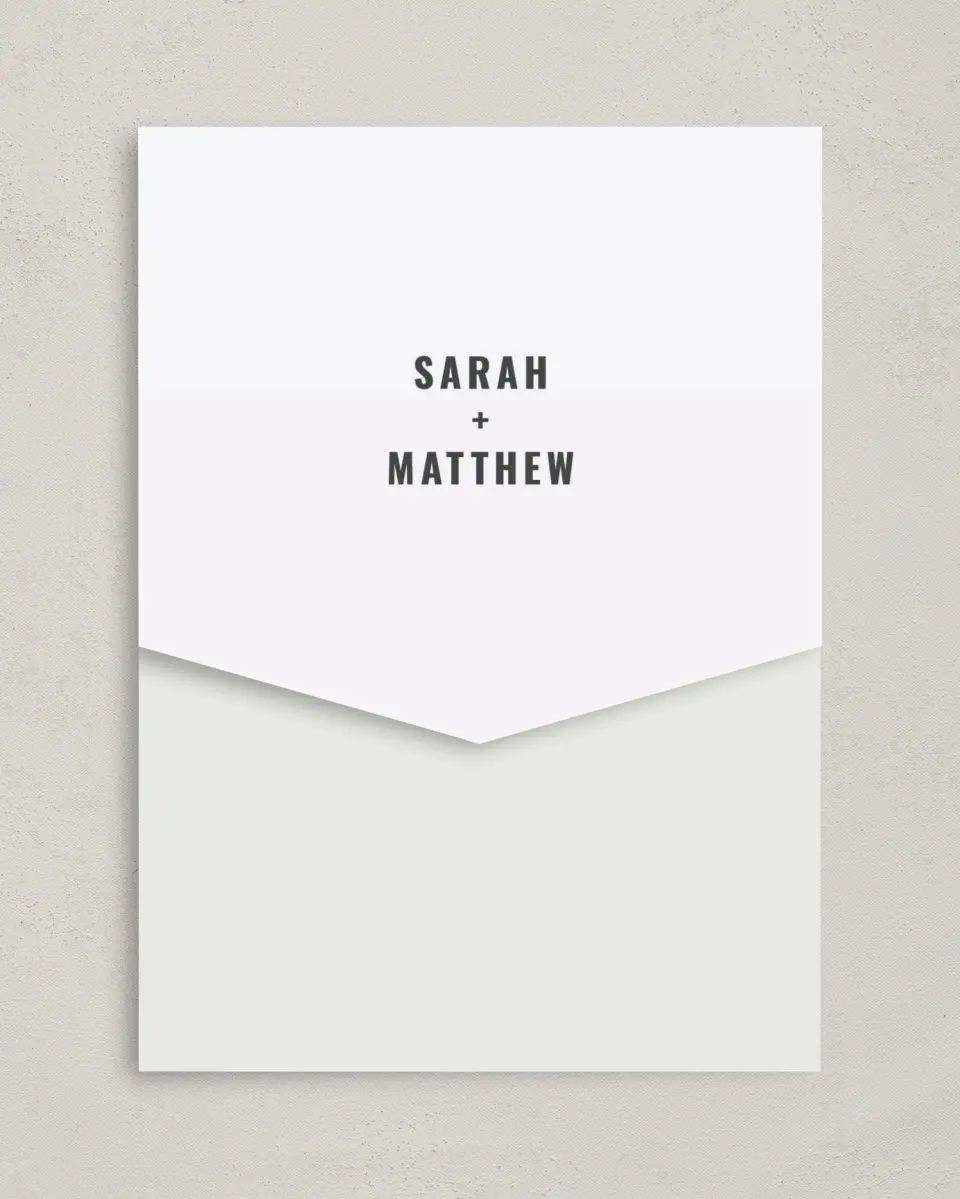 This is a 5¼" x 7¼" Folded Pocket Wedding Invitation called Geometric Weave printed in full color on Premium Smooth paper