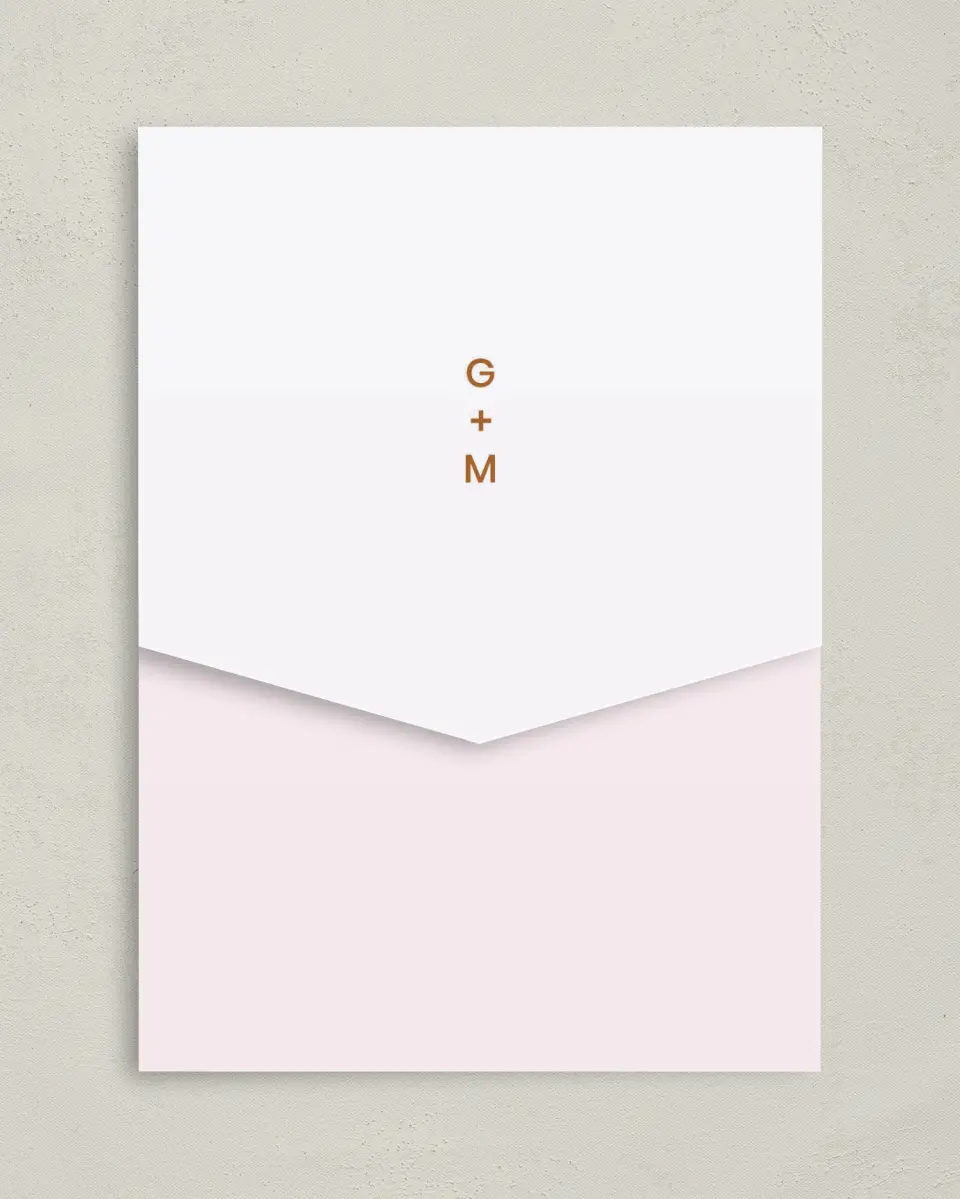 This is a 5¼" x 7¼" Folded Pocket Wedding Invitation called Dashing Strands printed in full color on Premium Smooth paper