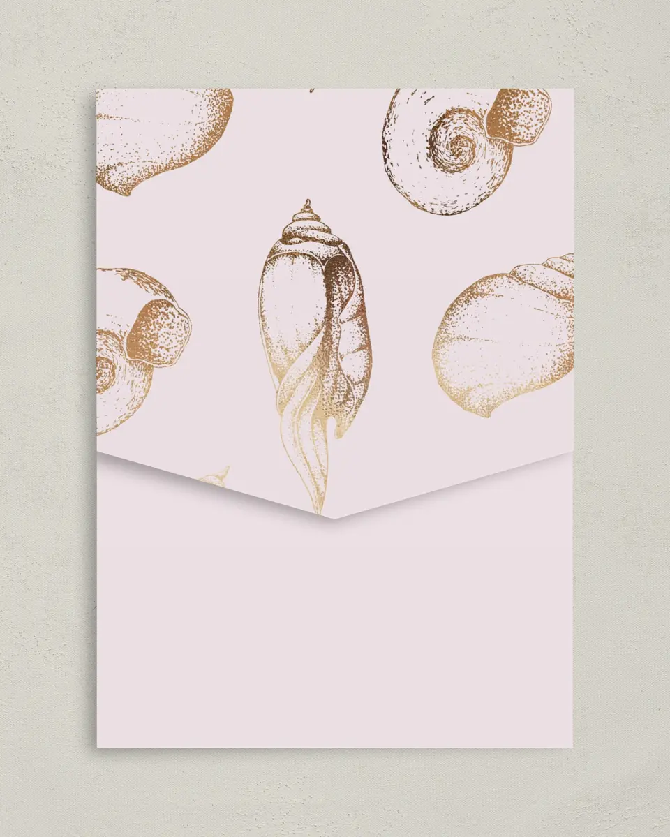 This is a 5¼" x 7¼" Folded Pocket Wedding Invitation called On the Reef printed in full color on Premium Smooth paper