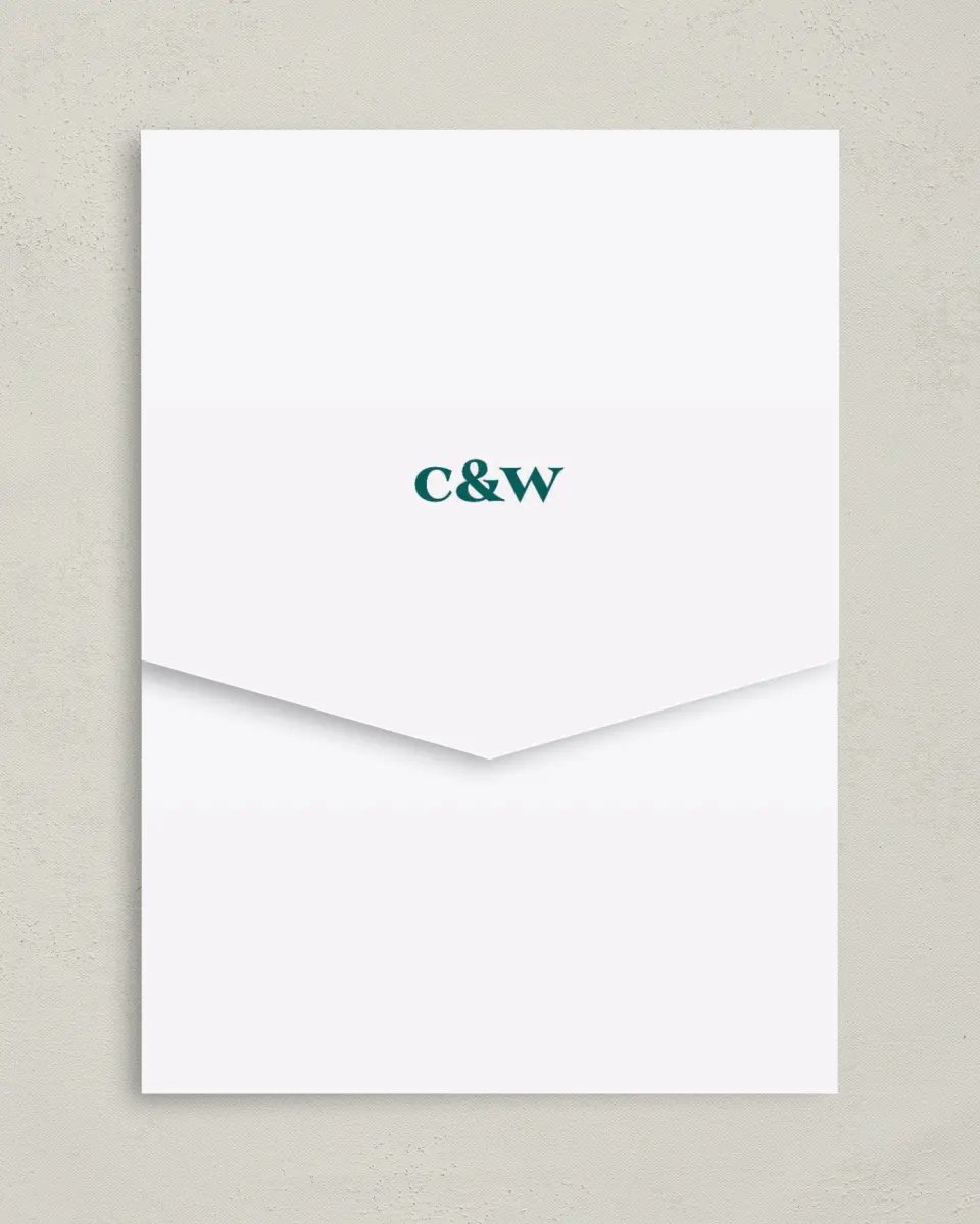 This is a 5¼" x 7¼" Folded Pocket Wedding Invitation called Love Eternal printed in full color on Premium Smooth paper