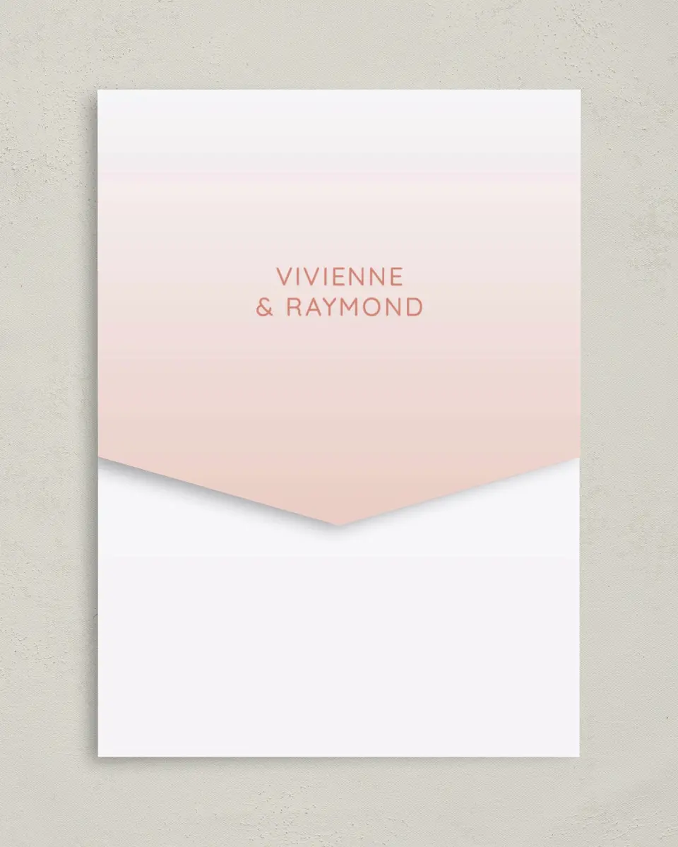 This is a 5¼" x 7¼" Folded Pocket Wedding Invitation called Tropical Palms printed in full color on Premium Smooth paper