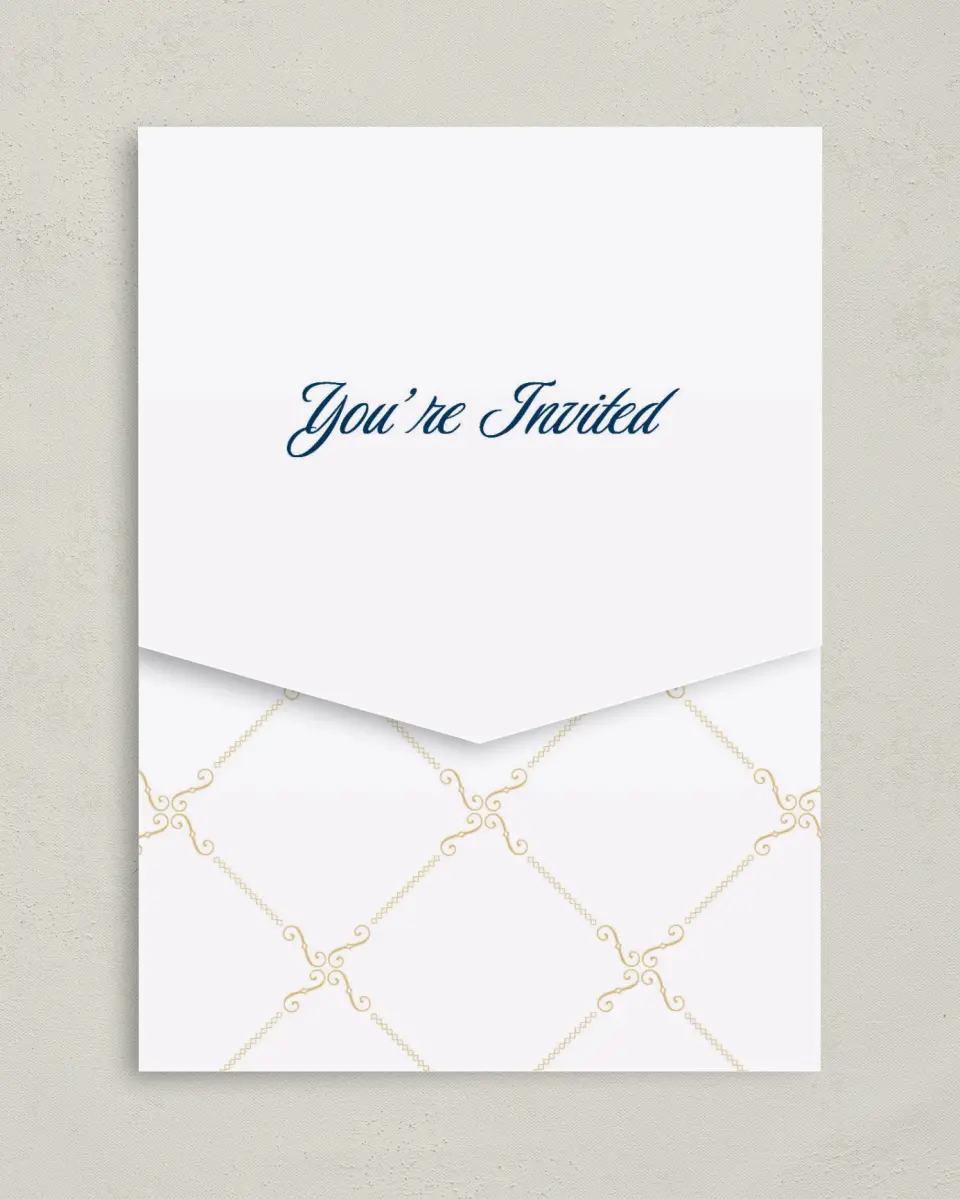 This is a 5¼" x 7¼" Folded Pocket Gala Invitation called Corporate Milestone printed in full color on Premium Smooth paper
