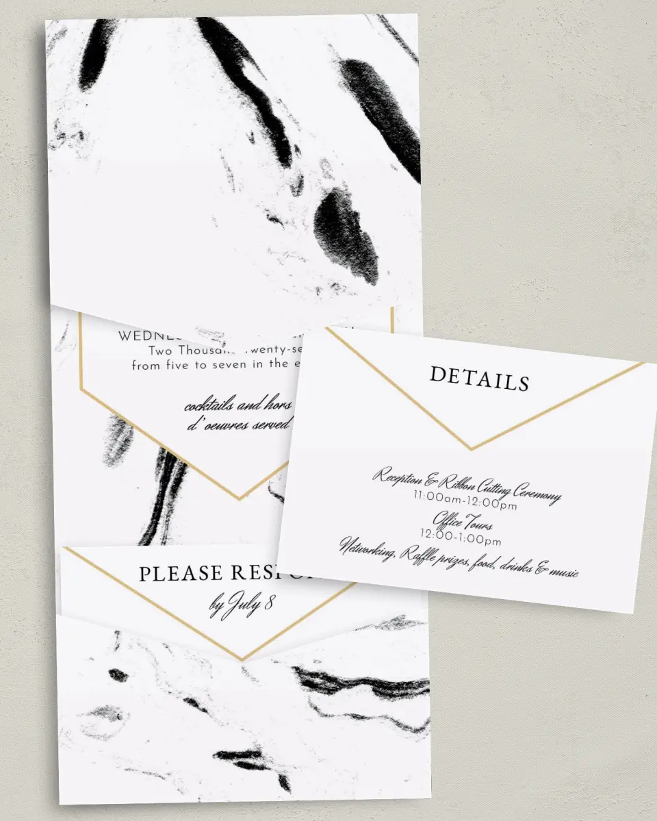 This is a 5¼" x 7¼" Folded Pocket Gala Invitation called Cut the Ribbon printed in full color on Premium Smooth paper