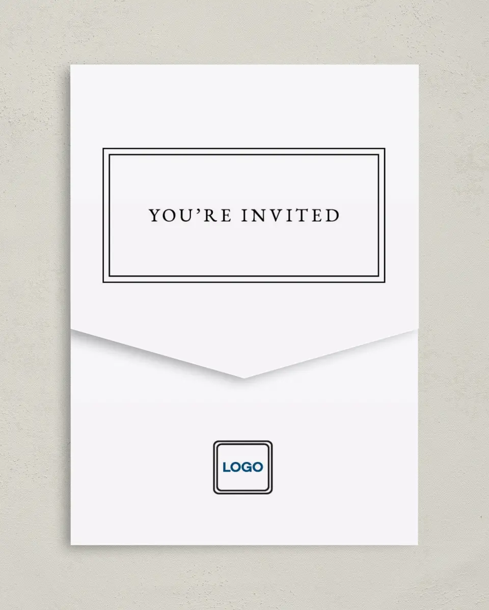 This is a 5¼" x 7¼" Folded Pocket Gala Invitation called The Great Debut printed in full color on Premium Smooth paper