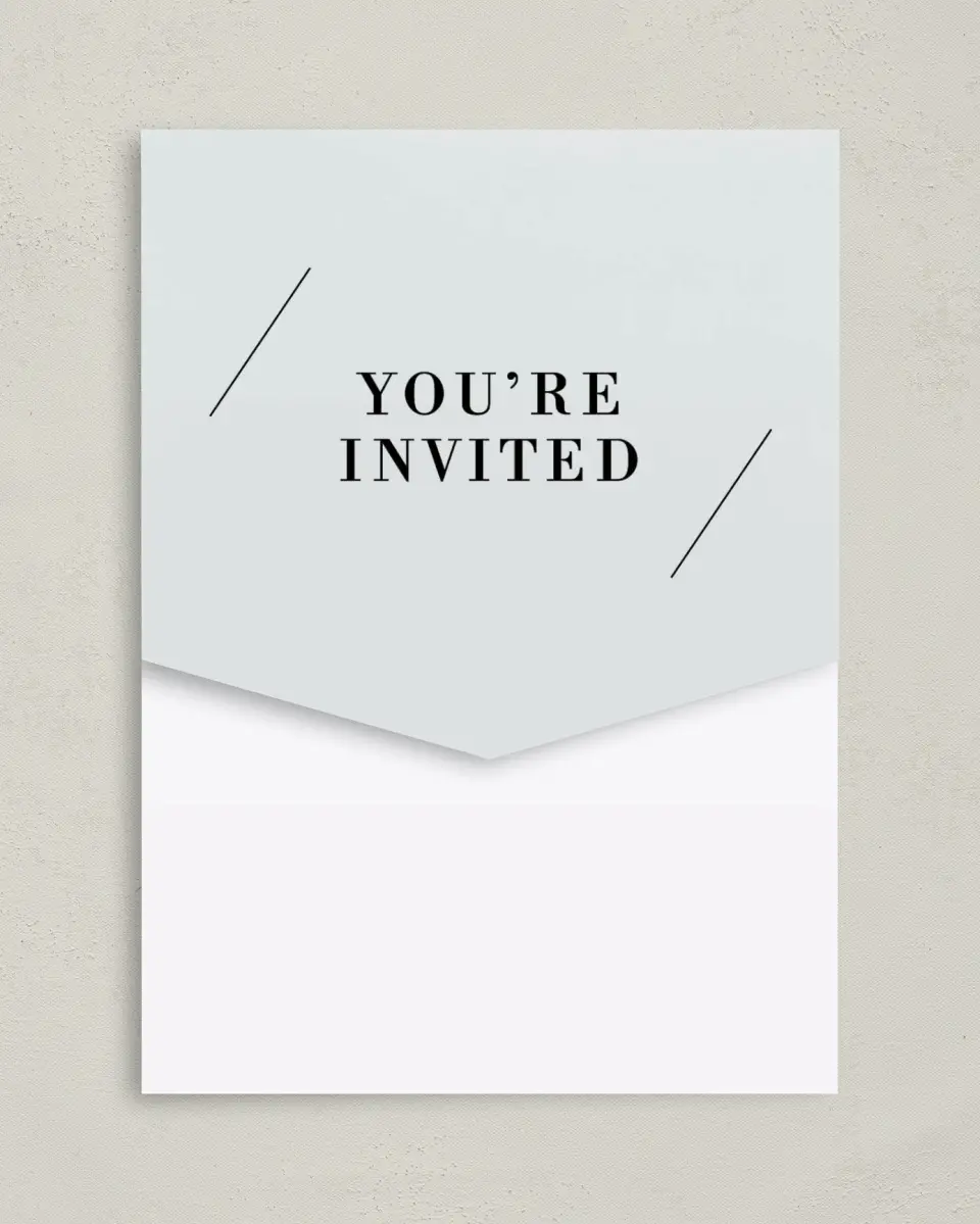 This is a 5¼" x 7¼" Folded Pocket Gala Invitation called Glamorous Gala printed in full color on Premium Smooth paper