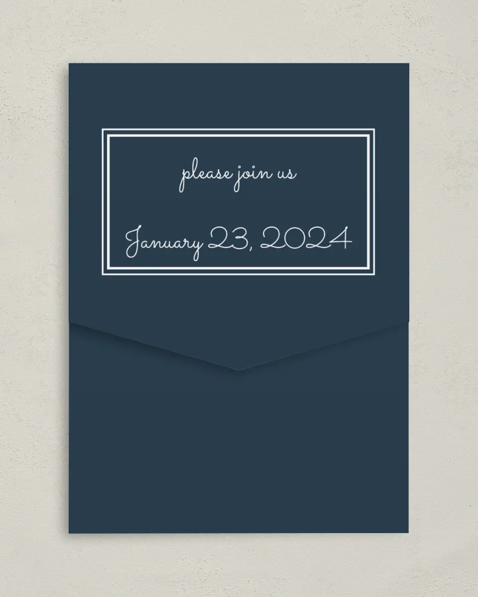This is a 5¼" x 7¼" Folded Pocket Gala Invitation called Anniversary Luncheon printed in full color on Premium Smooth paper