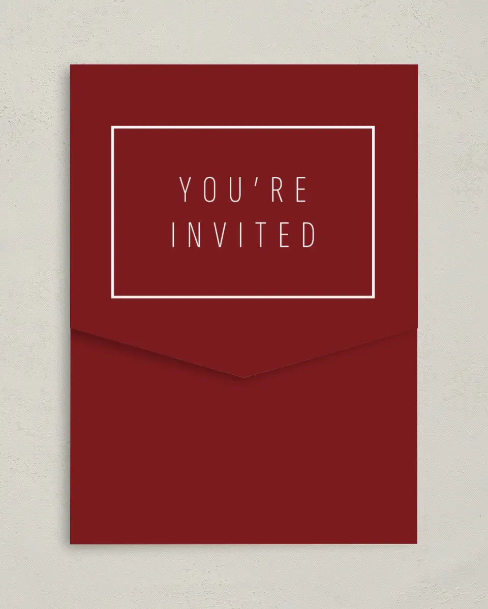 This is a 5¼" x 7¼" Folded Pocket Gala Invitation called Holiday Party printed in full color on Premium Smooth paper