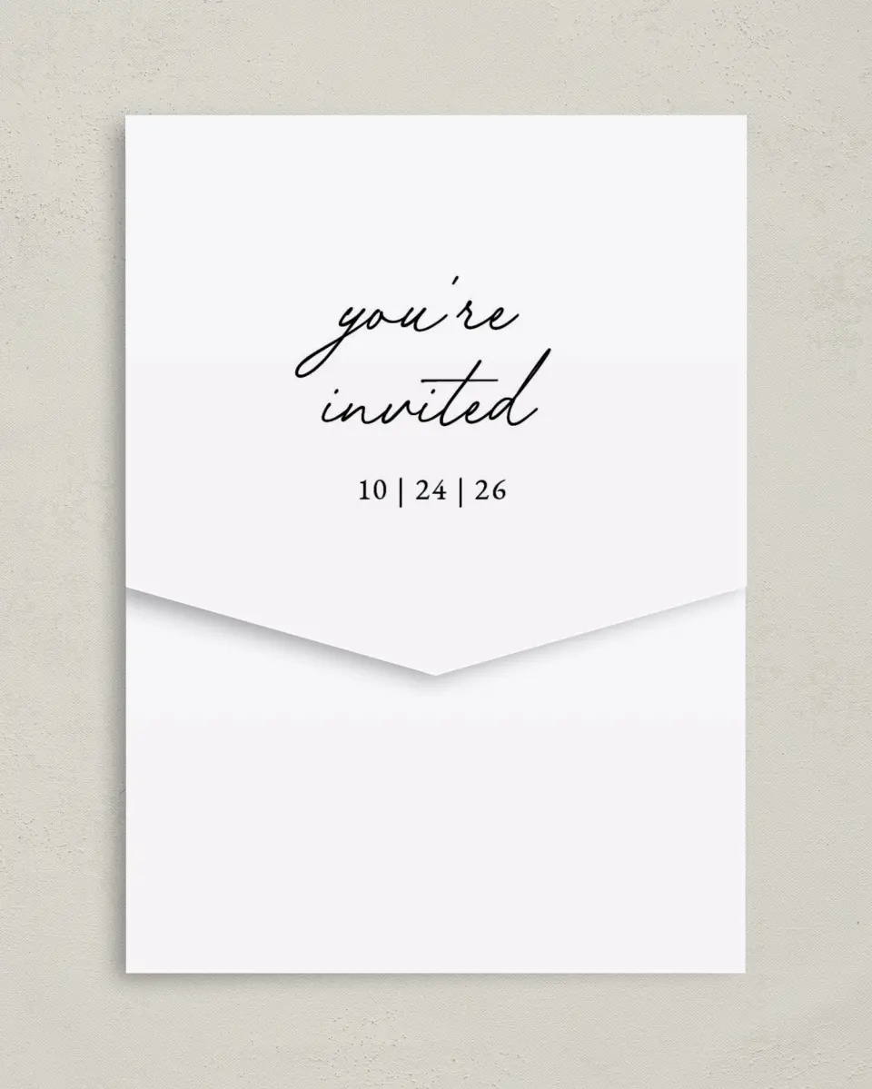 This is a 5¼" x 7¼" Folded Pocket Wedding Invitation called Pinecone Allure printed in full color on Premium Smooth paper