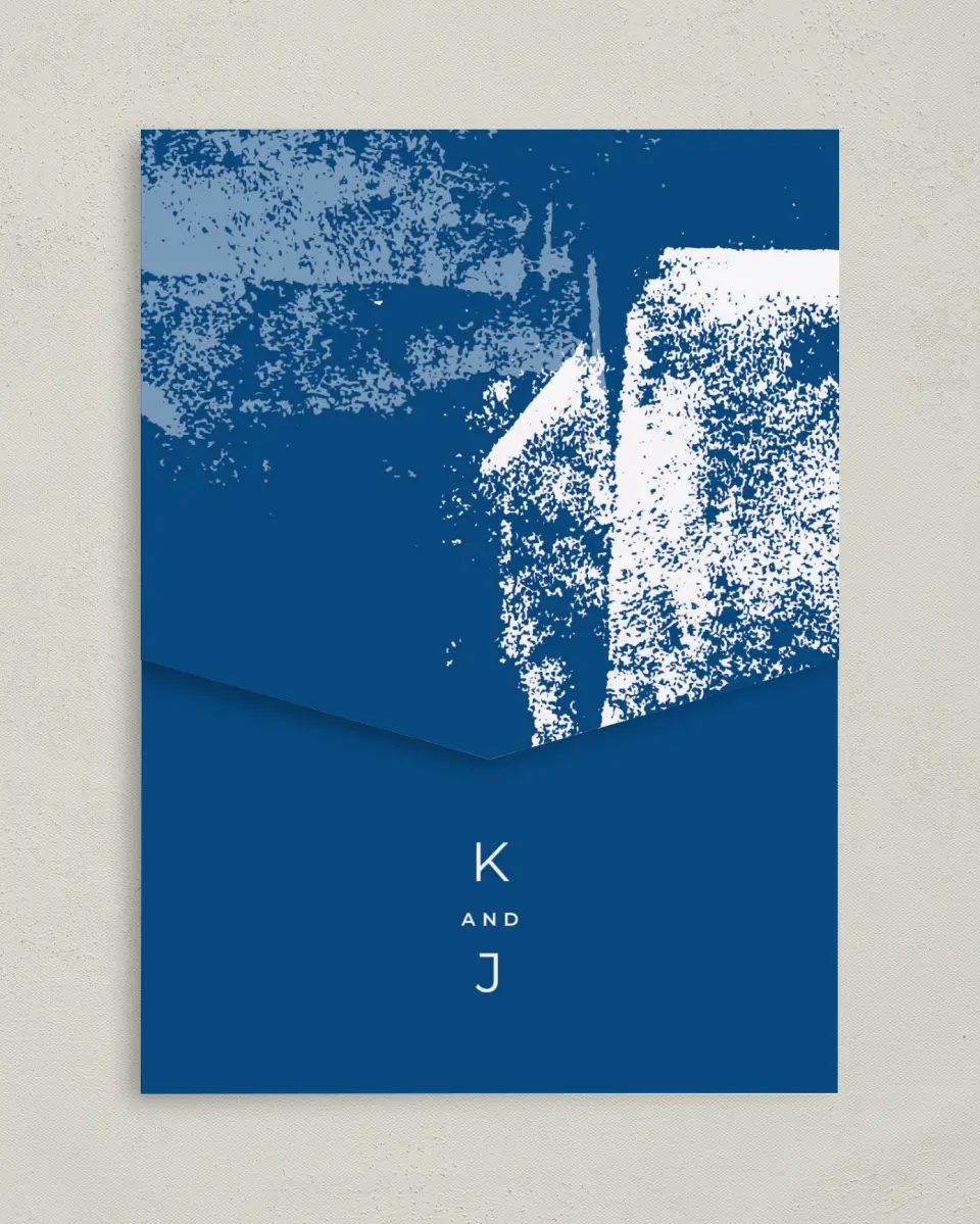 This is a 5¼" x 7¼" Folded Pocket Wedding Invitation called Set in Stone printed in full color on Premium Smooth paper