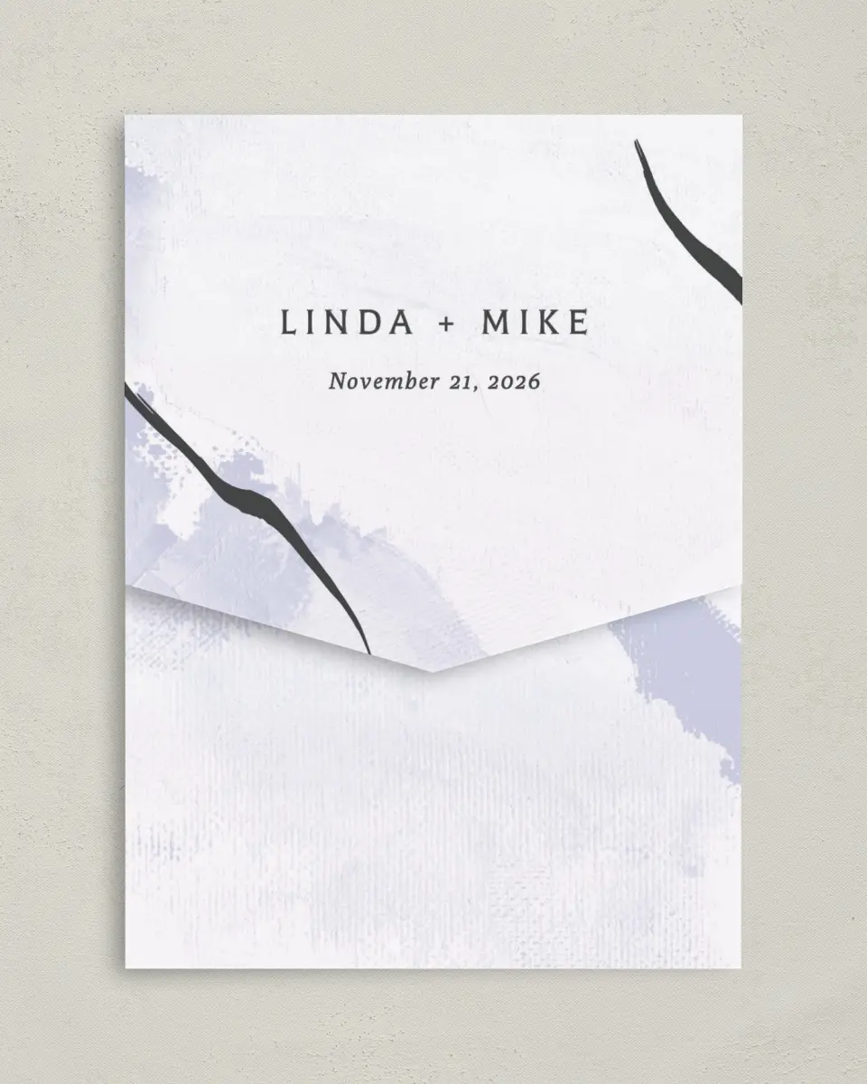 This is a 5¼" x 7¼" Folded Pocket Wedding Invitation called Gilded Marble printed in full color on Premium Smooth paper