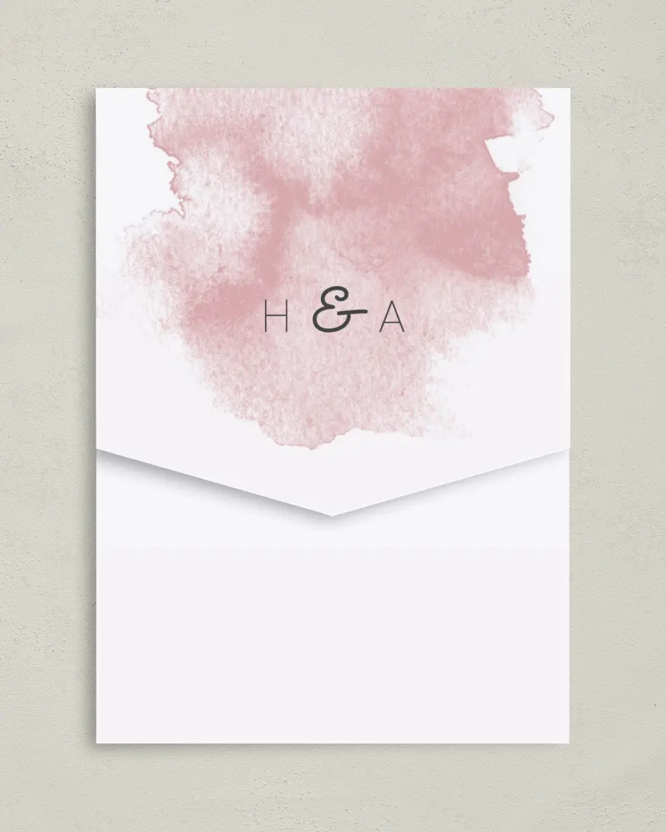 This is a 5¼" x 7¼" Folded Pocket Wedding Invitation called Watercolor Rapture printed in full color on Premium Smooth paper