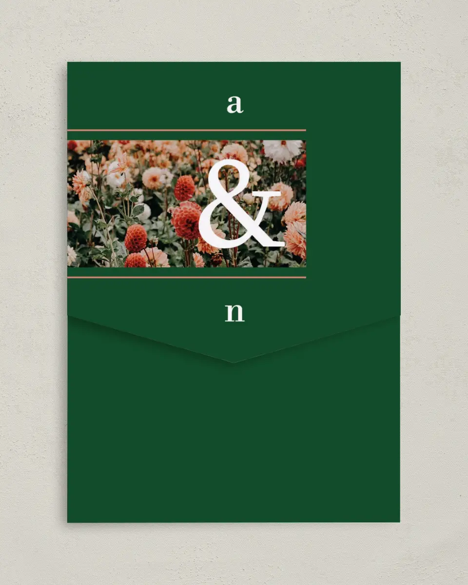 This is a 5¼" x 7¼" Folded Pocket Wedding Invitation called Dreamy Meadows printed in full color on Premium Smooth paper