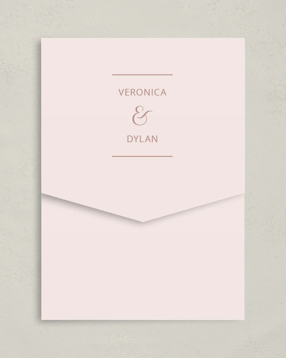 This is a 5¼" x 7¼" Folded Pocket Wedding Invitation called Neat Arrangement printed in full color on Premium Smooth paper