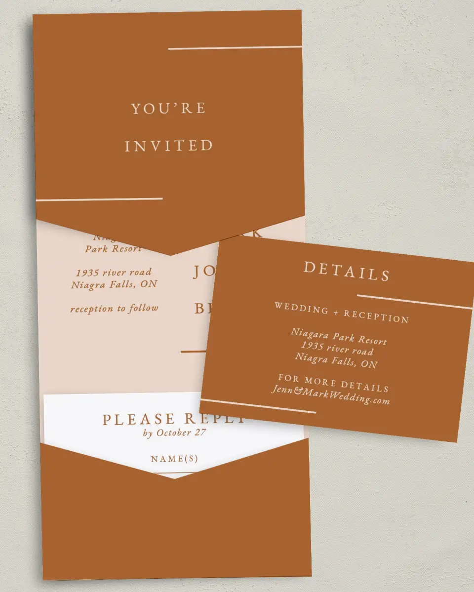 This is a 5¼" x 7¼" Folded Pocket Wedding Invitation called Adorable Duo printed in full color on Premium Smooth paper