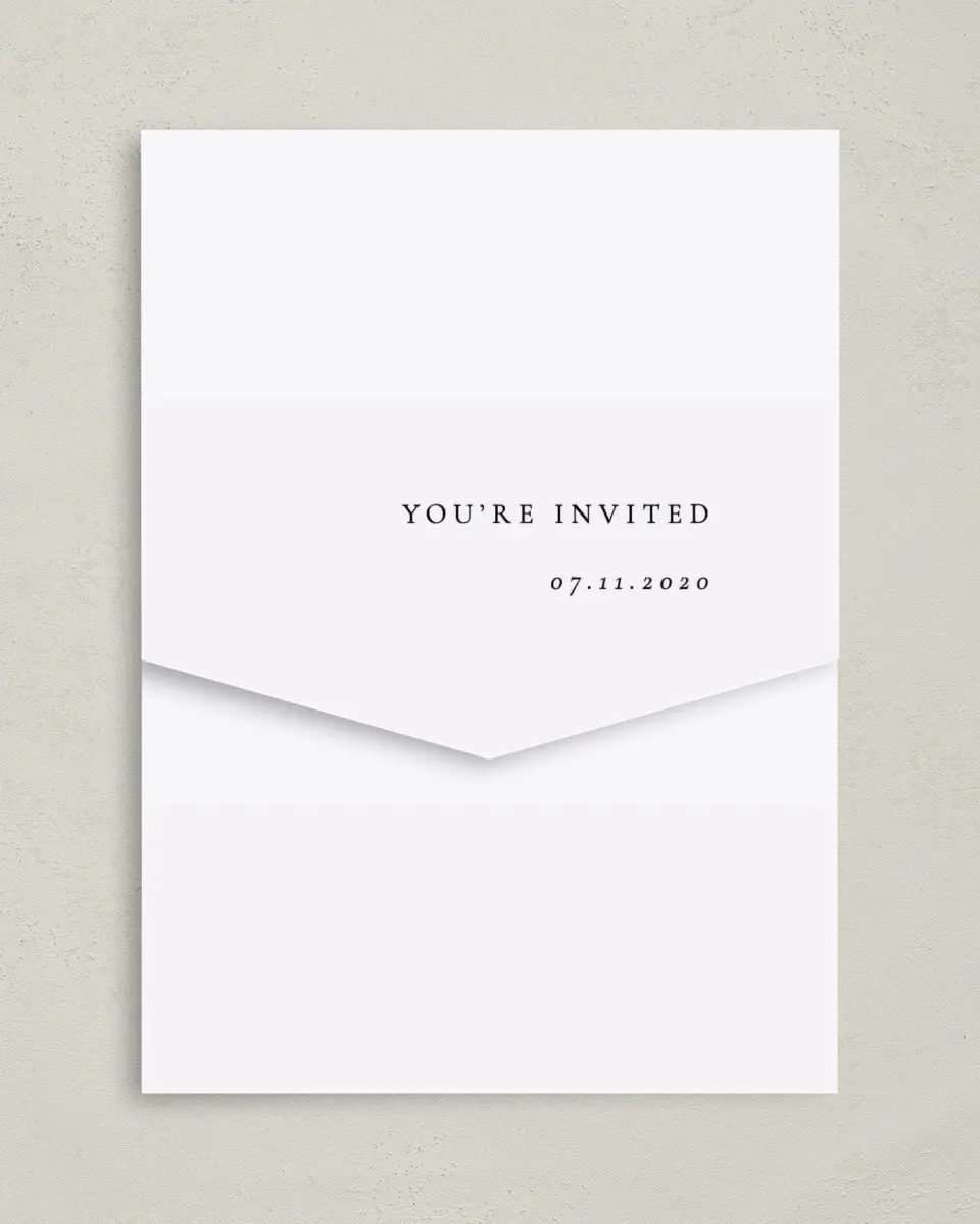 This is a 5¼" x 7¼" Folded Pocket Wedding Invitation called Laughing Hearts printed in full color on Premium Smooth paper