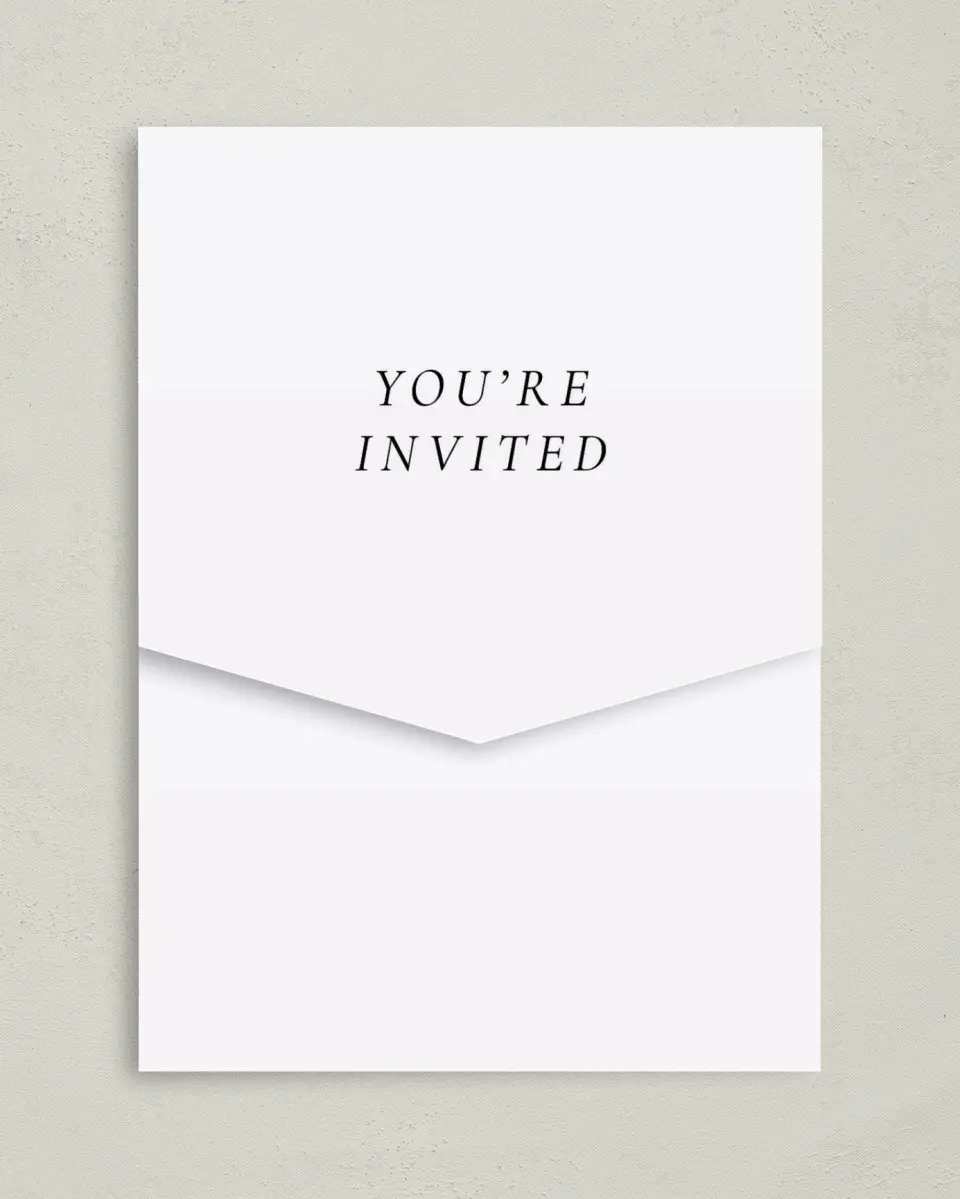 This is a 5¼" x 7¼" Folded Pocket Wedding Invitation called Sneek Peek printed in full color on Premium Smooth paper