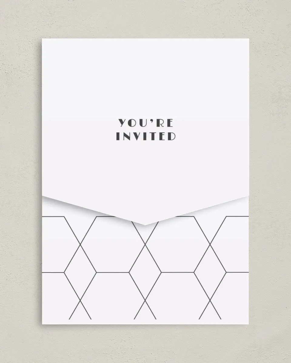 This is a 5¼" x 7¼" Folded Pocket Wedding Invitation called Boldy Forward printed in full color on Premium Smooth paper