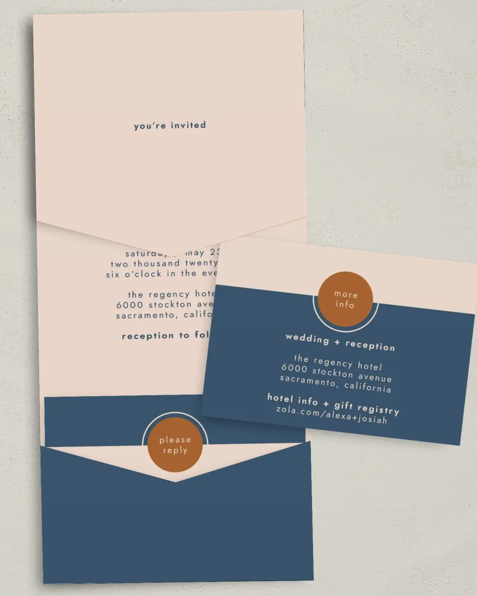 This is a 5¼" x 7¼" Folded Pocket Wedding Invitation called Our Beginning printed in full color on Premium Smooth paper