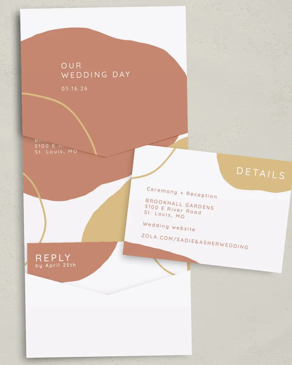 This is a 5¼" x 7¼" Folded Pocket Wedding Invitation called Contemporary Bubbles printed in full color on Premium Smooth paper