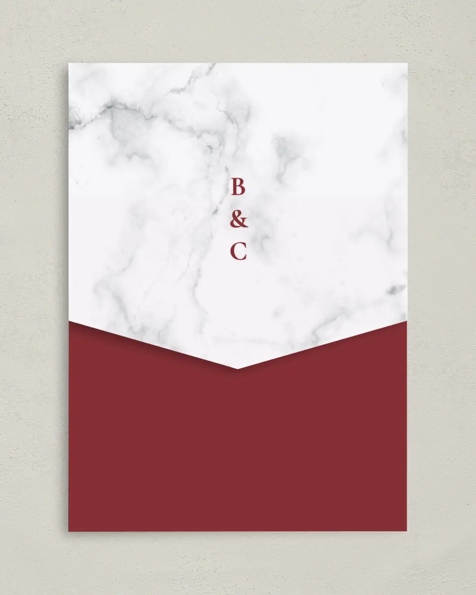 This is a 5¼" x 7¼" Folded Pocket Wedding Invitation called Bold Banner printed in full color on Premium Smooth paper