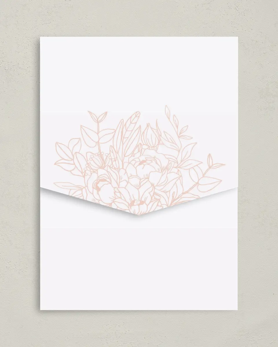 This is a 5¼" x 7¼" Folded Pocket Wedding Invitation called Floral Outline printed in full color on Premium Smooth paper