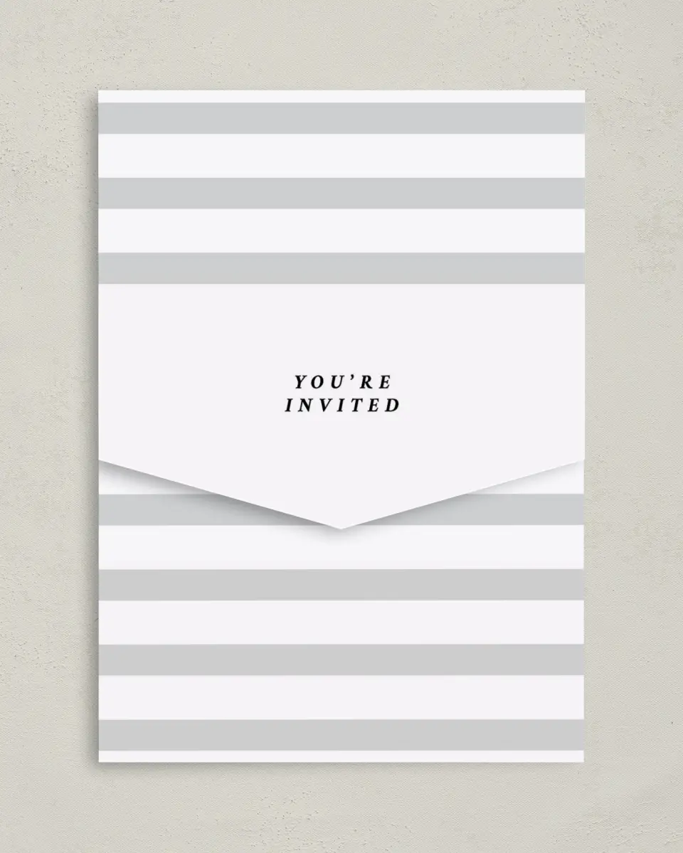 This is a 5¼" x 7¼" Folded Pocket Wedding Invitation called Framed Boxes printed in full color on Premium Smooth paper