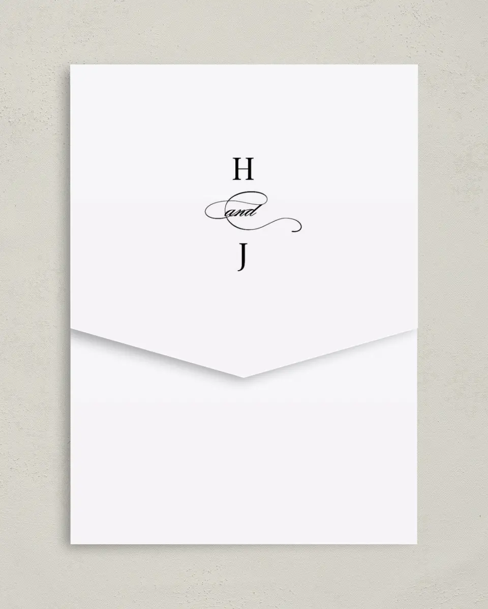 This is a 5¼" x 7¼" Folded Pocket Wedding Invitation called Because You're Mine printed in full color on Premium Smooth paper