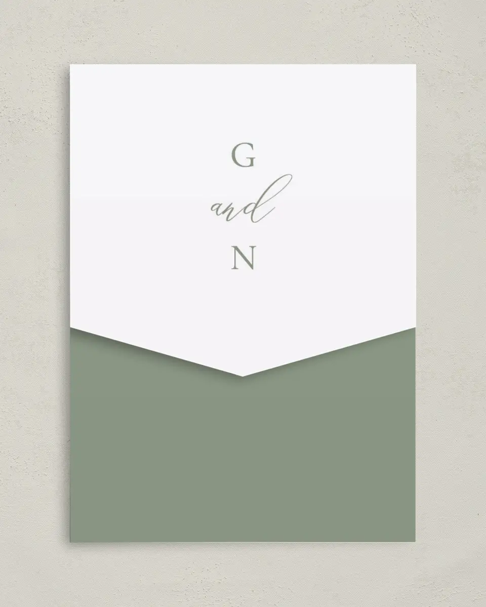 This is a 5¼" x 7¼" Folded Pocket Wedding Invitation called Minimalist Type printed in full color on Premium Smooth paper