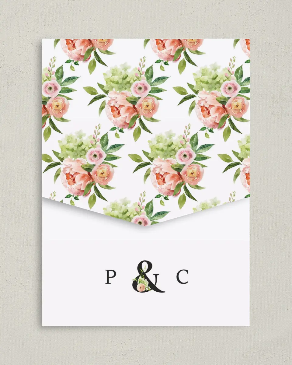 This is a 5¼" x 7¼" Folded Pocket Wedding Invitation called Elegant Unity printed in full color on Premium Smooth paper