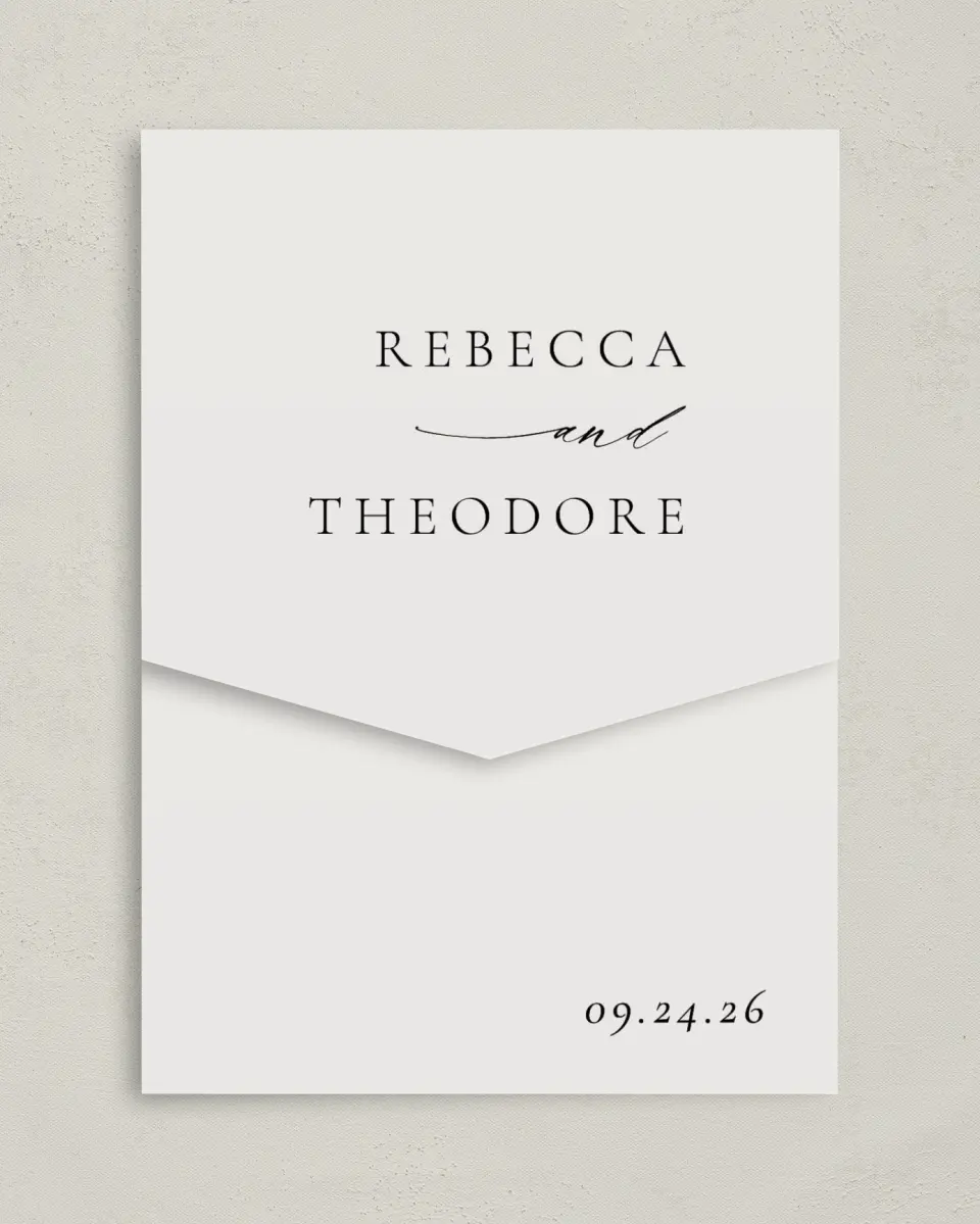 This is a 5¼" x 7¼" Folded Pocket Wedding Invitation called Simply Elegant printed in full color on Premium Smooth paper