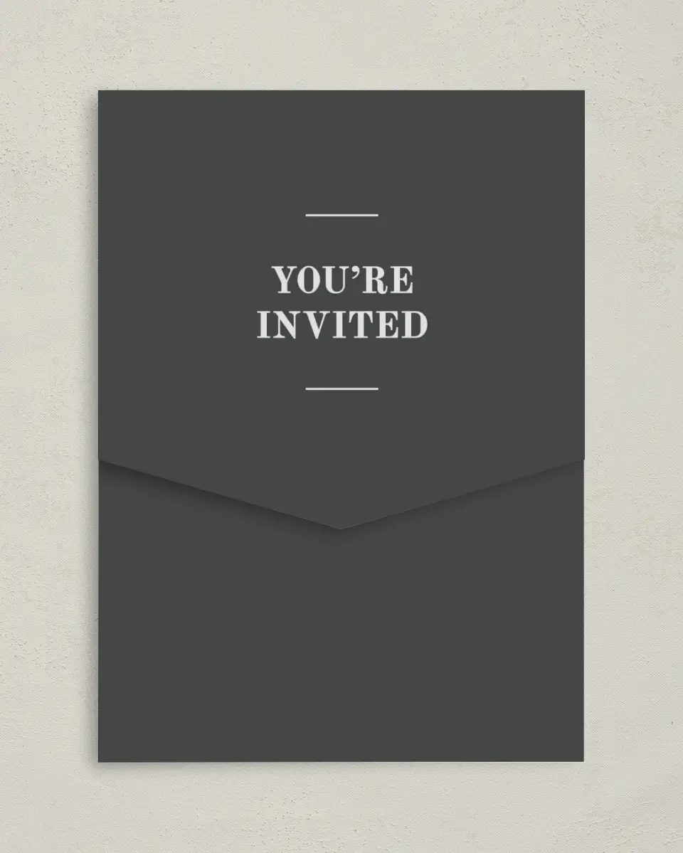 This is a 5¼" x 7¼" Folded Pocket Wedding Invitation called Glory Day printed in full color on Premium Smooth paper