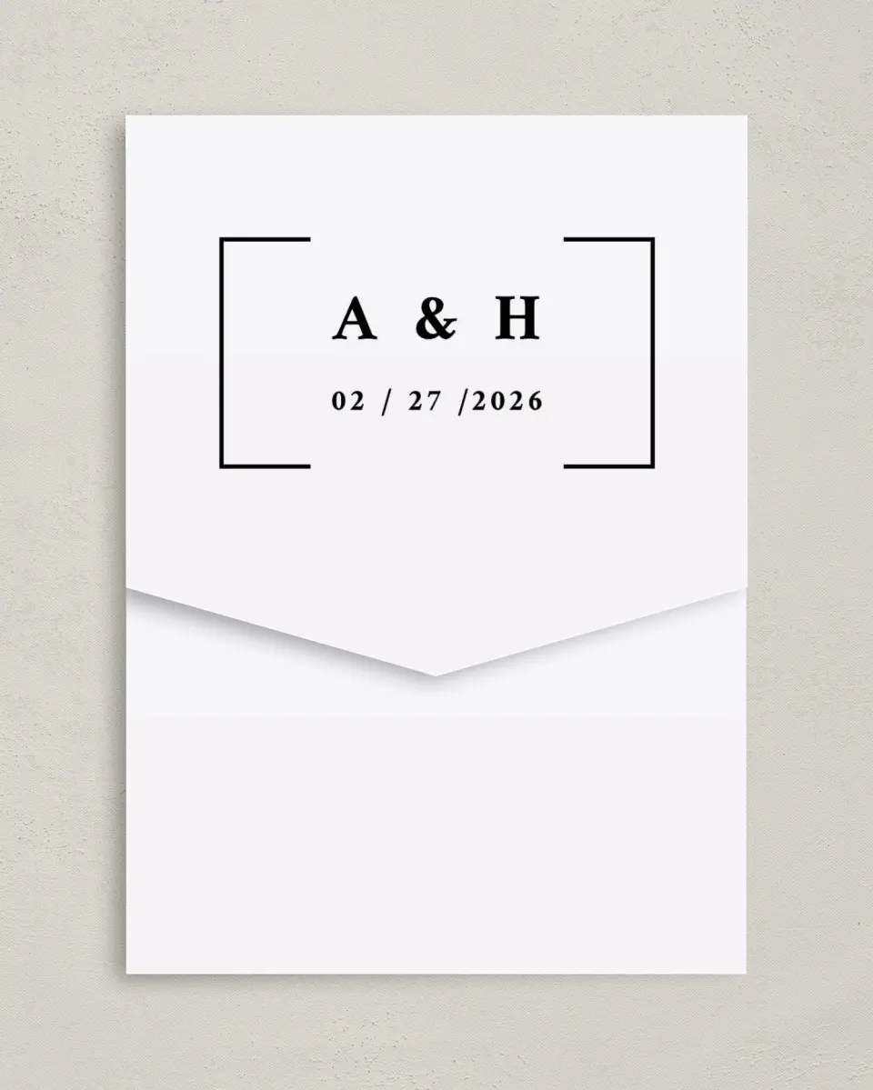 This is a 5¼" x 7¼" Folded Pocket Wedding Invitation called Bright Brace printed in full color on Premium Smooth paper