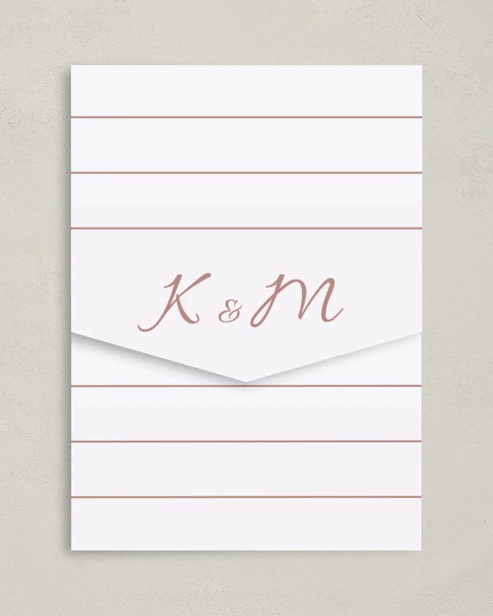 This is a 5¼" x 7¼" Folded Pocket Wedding Invitation called Expansive Line printed in full color on Premium Smooth paper