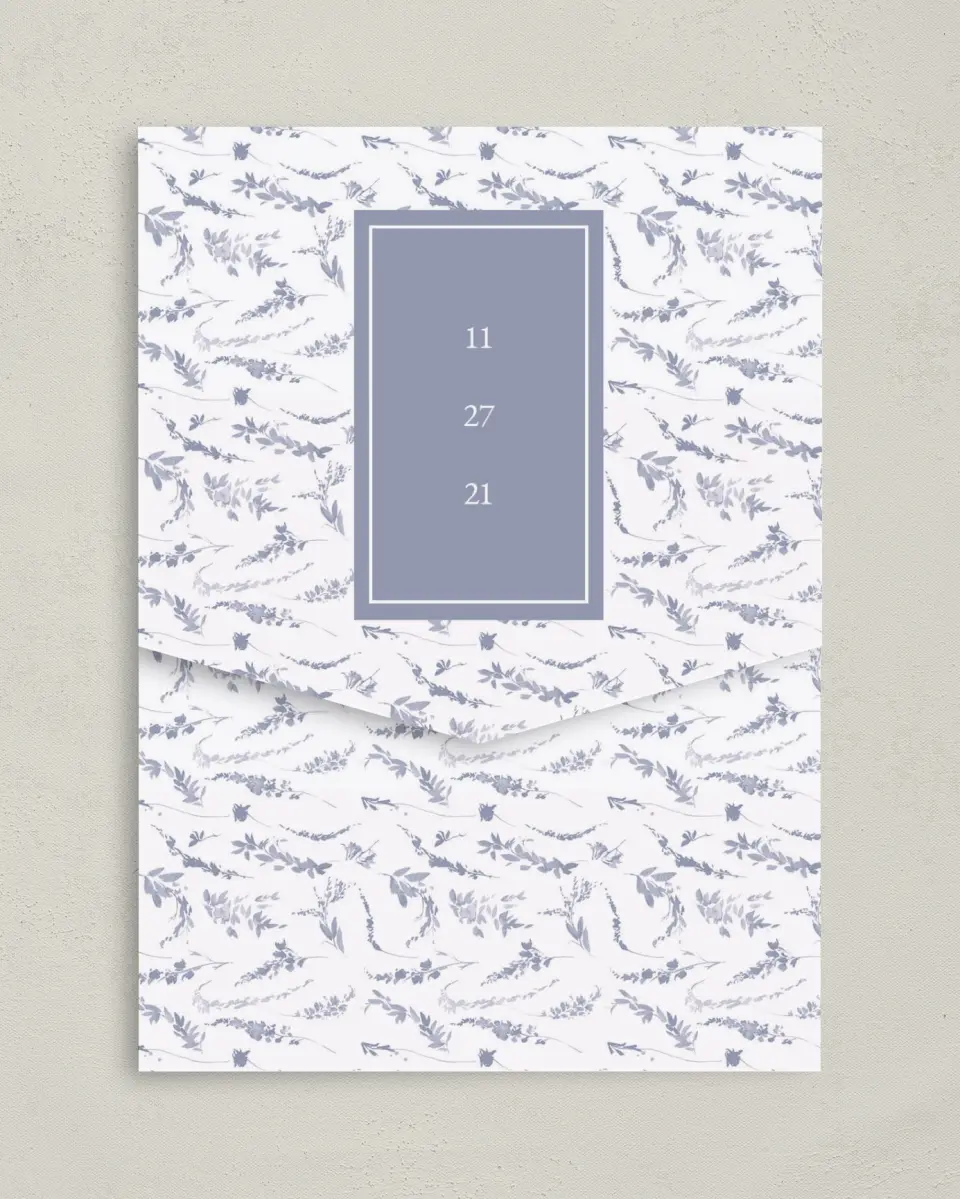 This is a 5¼" x 7¼" Folded Pocket Wedding Invitation called Dainty Wreath printed in full color on Premium Smooth paper
