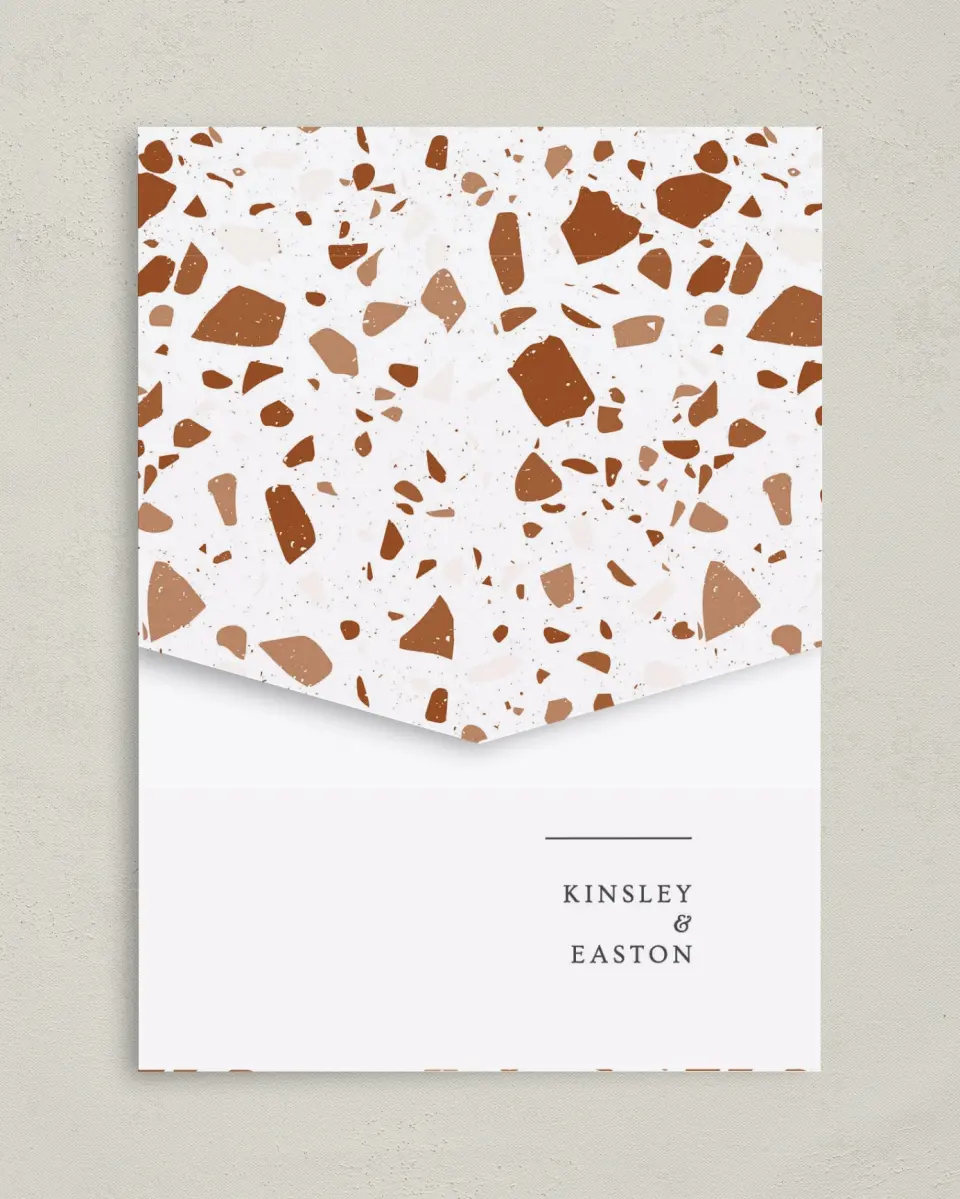 This is a 5¼" x 7¼" Folded Pocket Wedding Invitation called Cornerstone of Love printed in full color on Premium Smooth paper