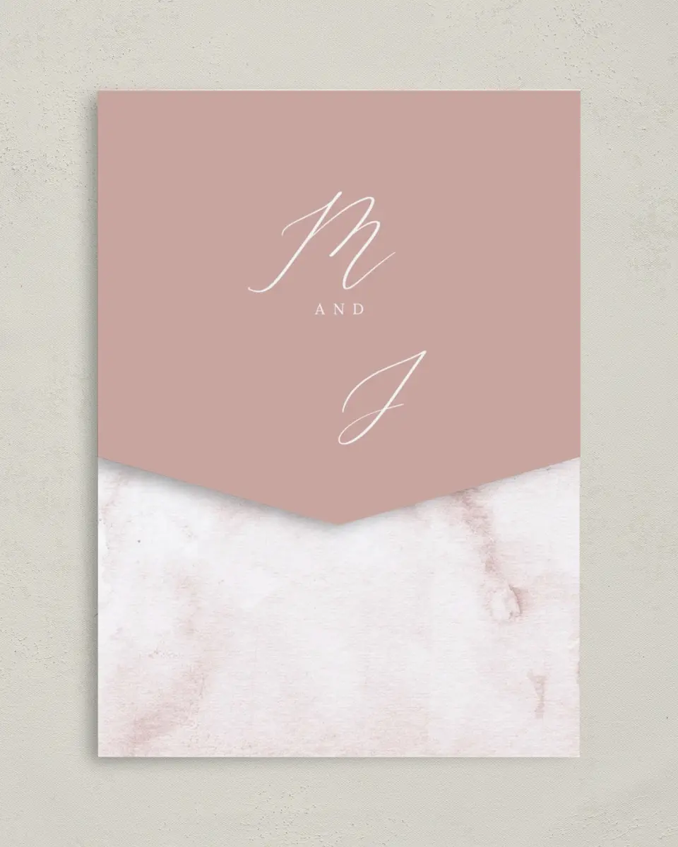 This is a 5¼" x 7¼" Folded Pocket Wedding Invitation called Gentle Touch printed in full color on Premium Smooth paper