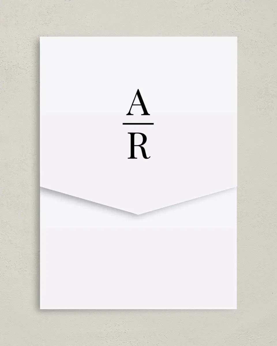This is a 5¼" x 7¼" Folded Pocket Wedding Invitation called Pure Devotion printed in full color on Premium Smooth paper