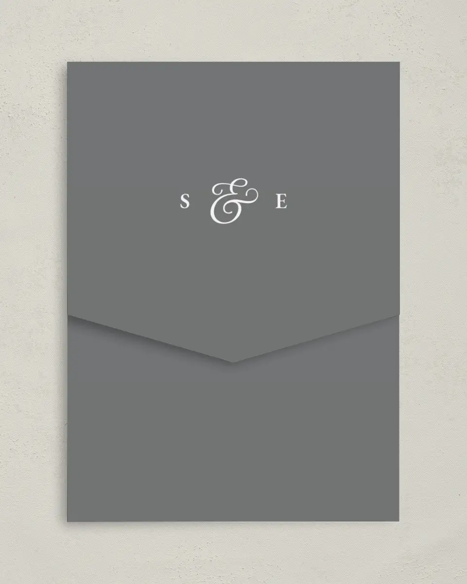 This is a 5¼" x 7¼" Folded Pocket Wedding Invitation called Heavenly Harmony printed in full color on Premium Smooth paper