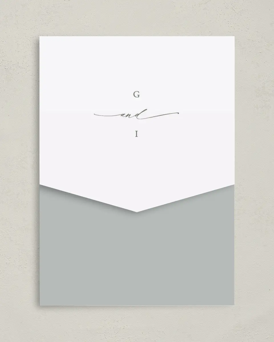 This is a 5¼" x 7¼" Folded Pocket Wedding Invitation called Sweet & Neat printed in full color on Premium Smooth paper