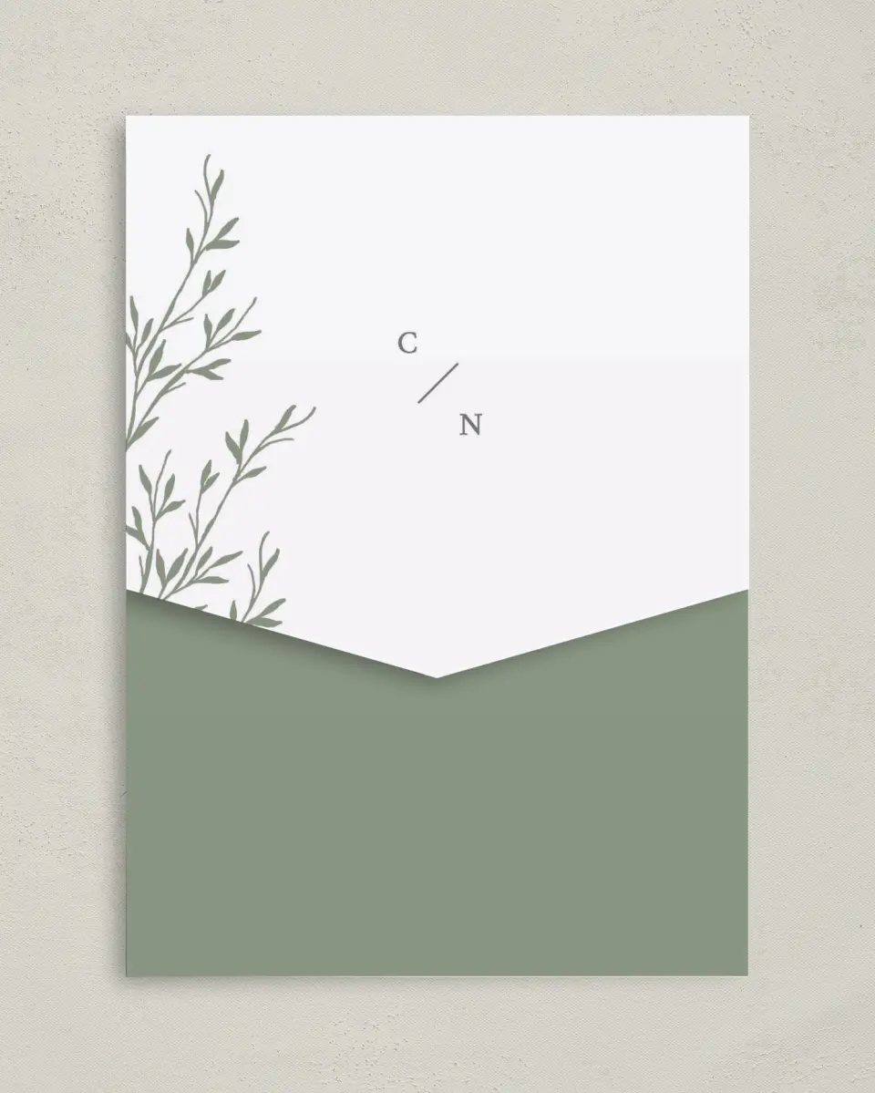 This is a 5¼" x 7¼" Folded Pocket Wedding Invitation called Bright Greens printed in full color on Premium Smooth paper