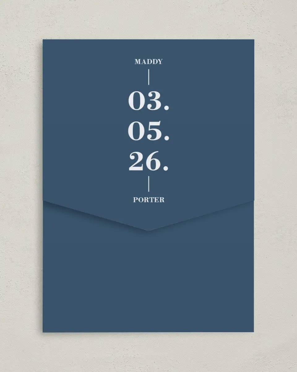 This is a 5¼" x 7¼" Folded Pocket Wedding Invitation called For Eternity printed in full color on Premium Smooth paper